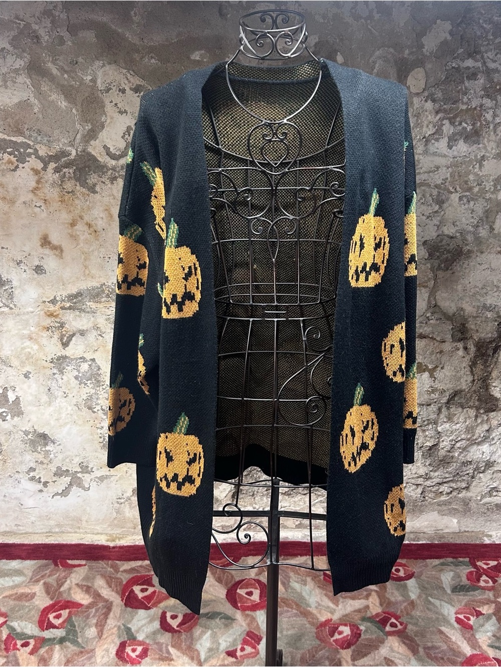 SHEIN Curve Halloween Jack-O-Lantern Themed Knit Cardigan Sweater: 7X